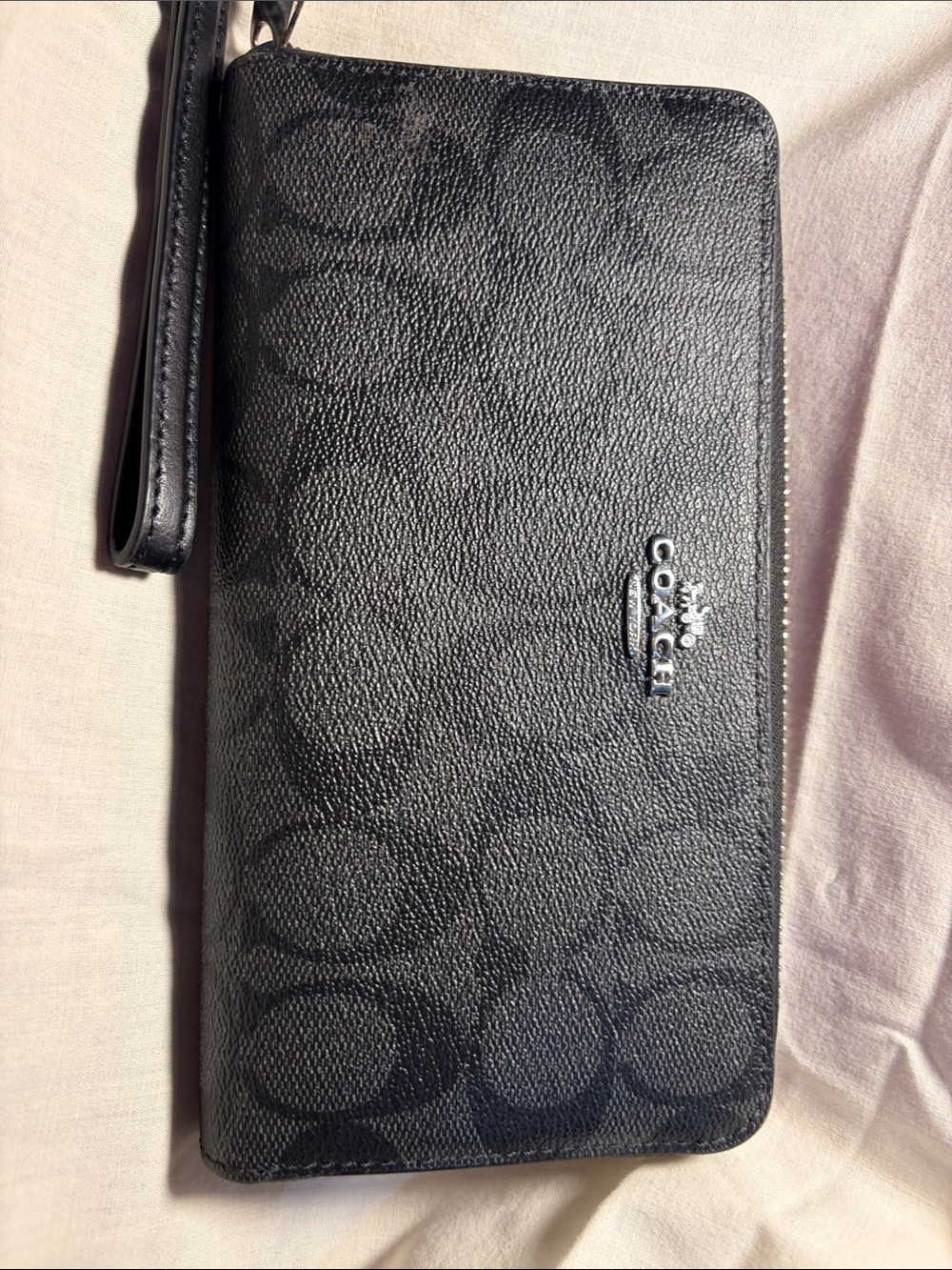 Coach Black Signature Zip-Around Wallet with Silver Hardware - Picture 10 of 12